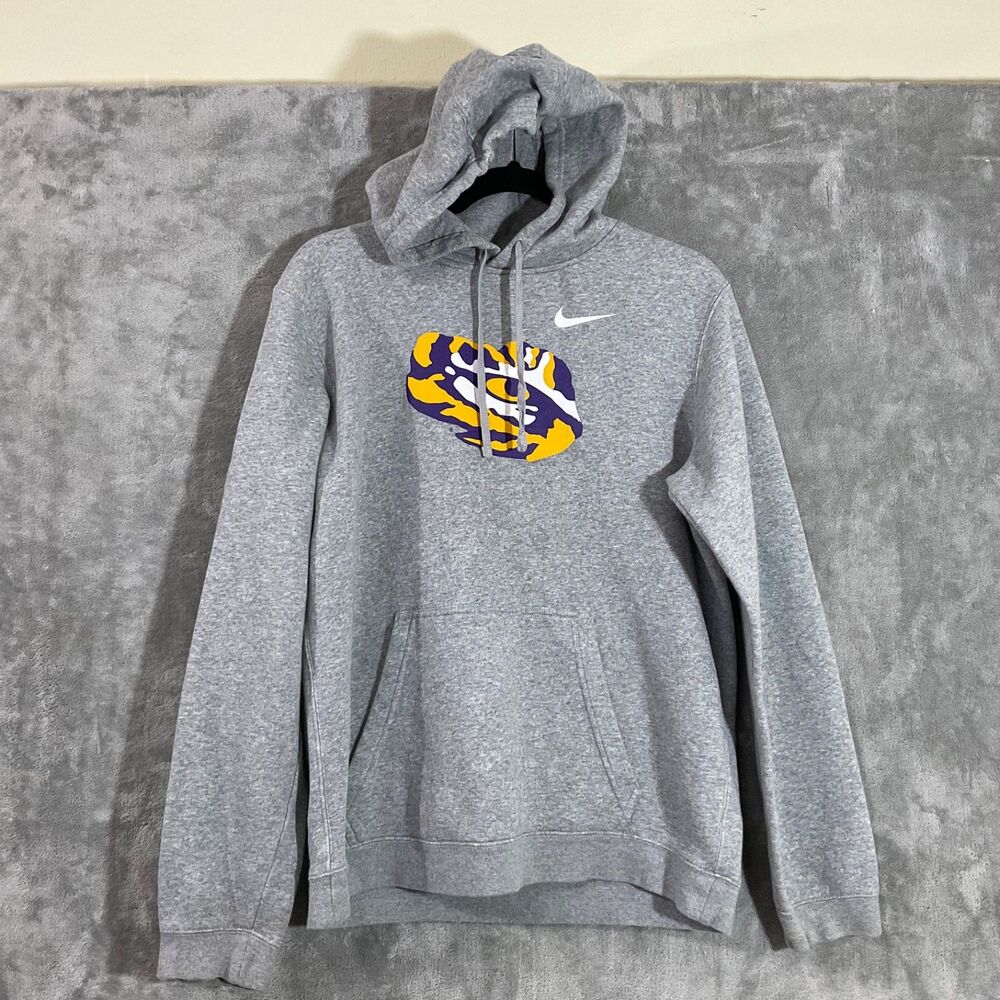 Nike Men's Size M LSU Tigers Hoodie sweat shirt Long Sleeve Gray